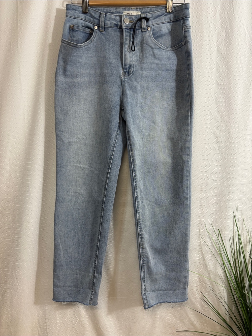 Oat New York Light Wash Straight-Leg High Rise raw hem